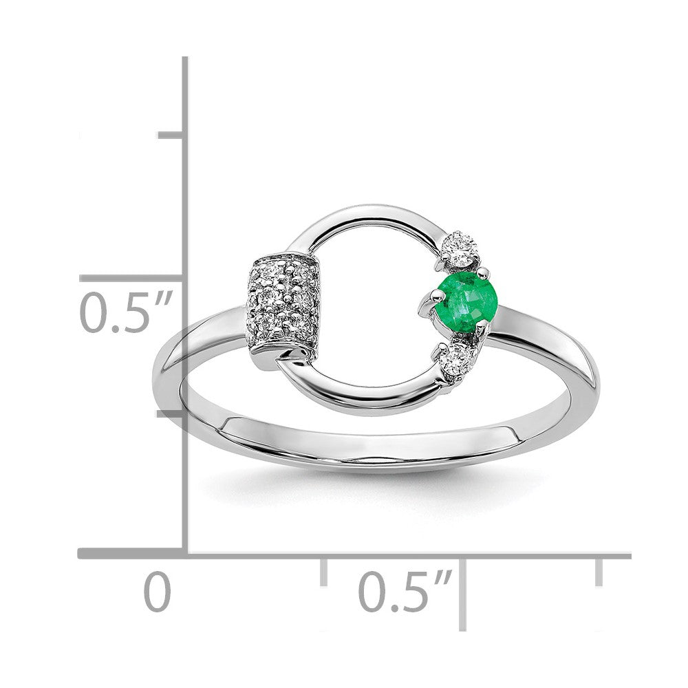 14k White Polished Diamond and Emerald Circle Ring