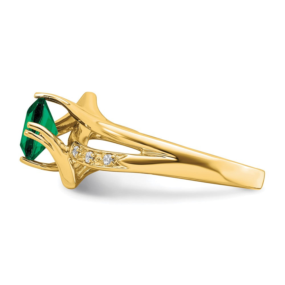 14k Created Emerald and Diamond Ring