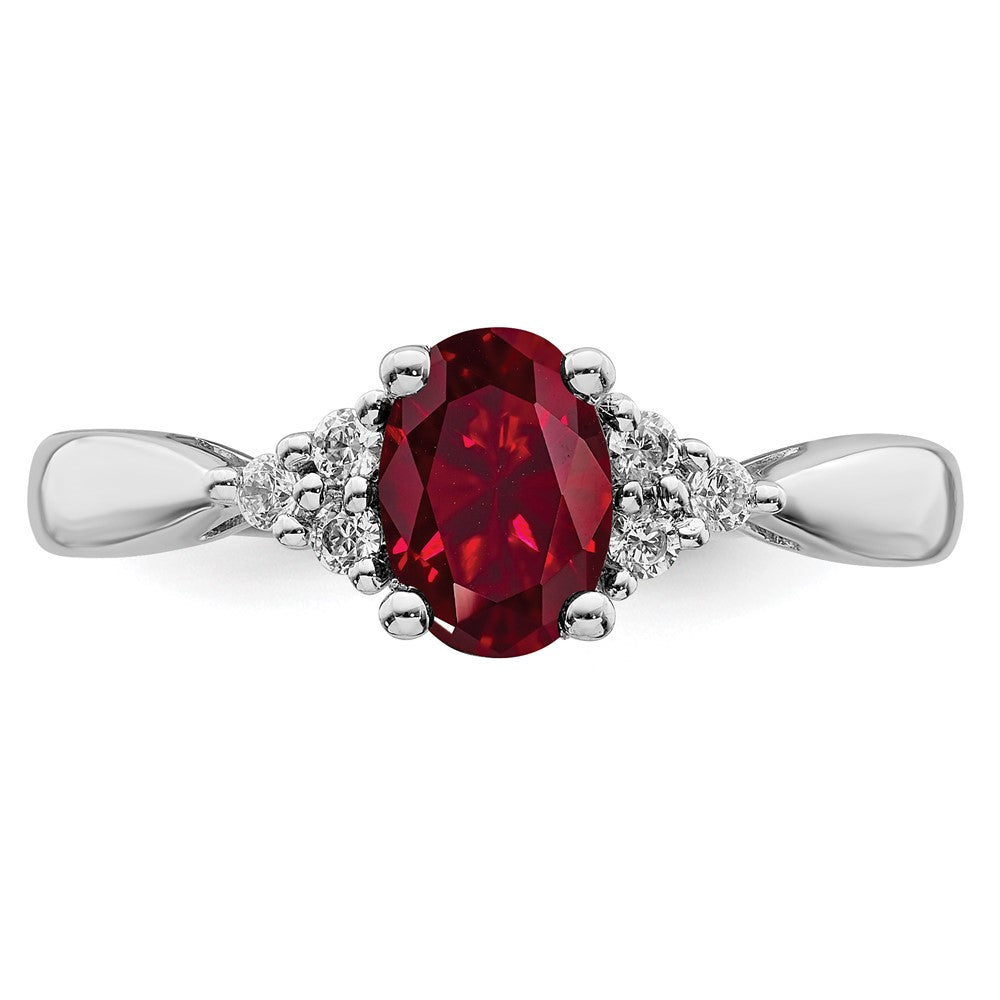 14k White Gold Created Ruby and Diamond Ring