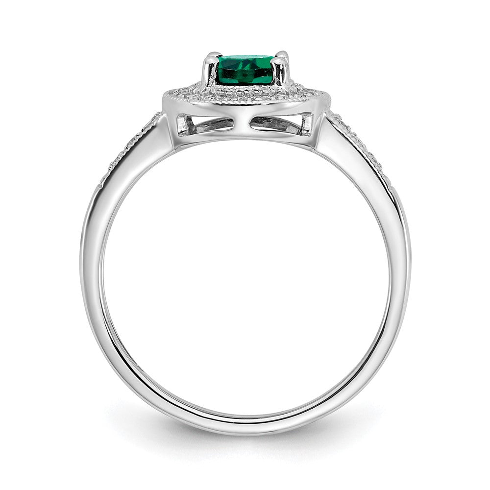 14k White Gold Oval Created Emerald and Diamond Halo Ring