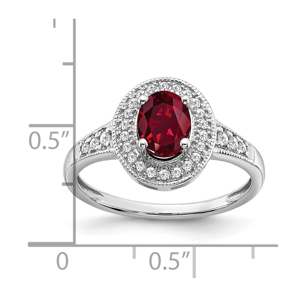 14k White Gold Oval Created Ruby and Diamond Halo Ring