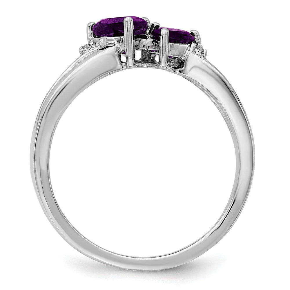 14k White Gold Amethyst and Diamond 2-stone Heart Ring