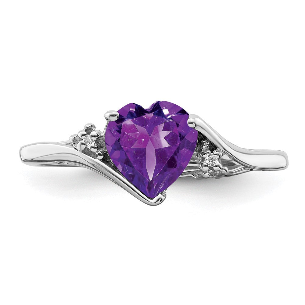 14k White Gold Amethyst and Diamond Heart Ring