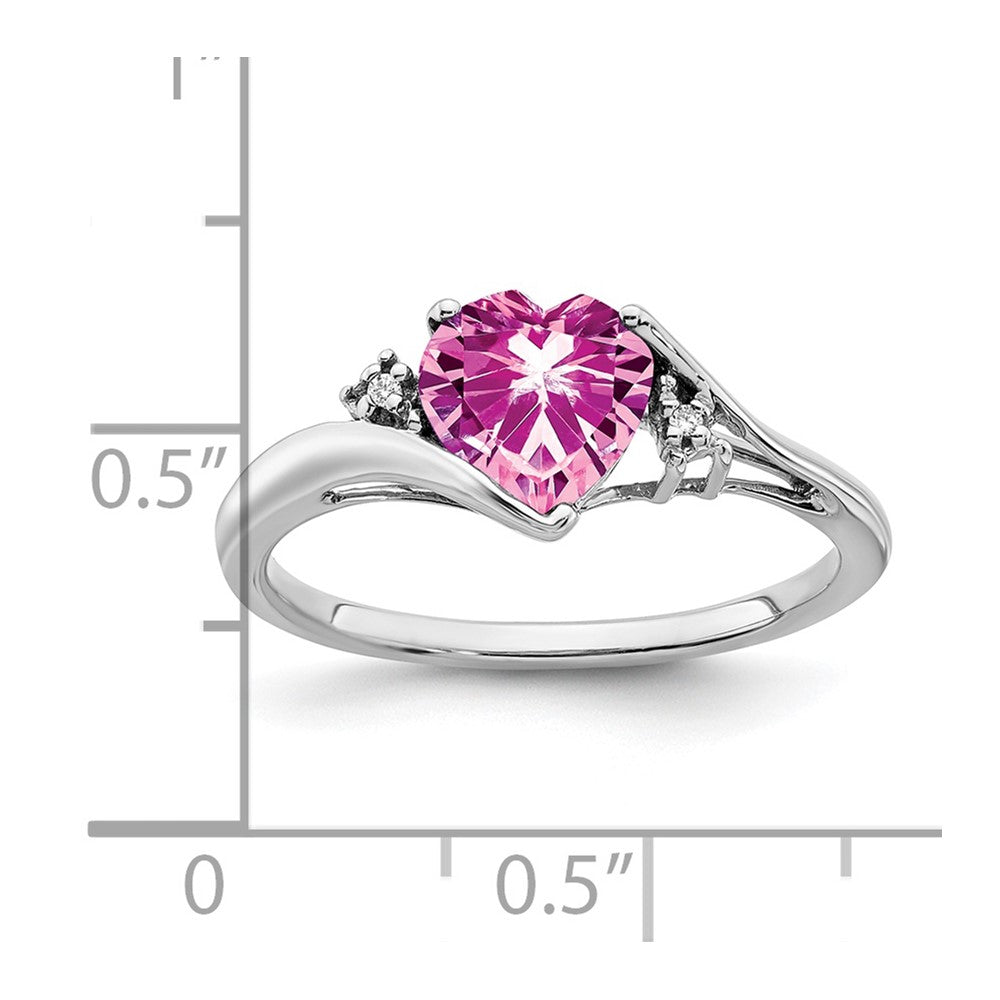 14k White Gold Created Pink Sapphire and Diamond Heart Ring