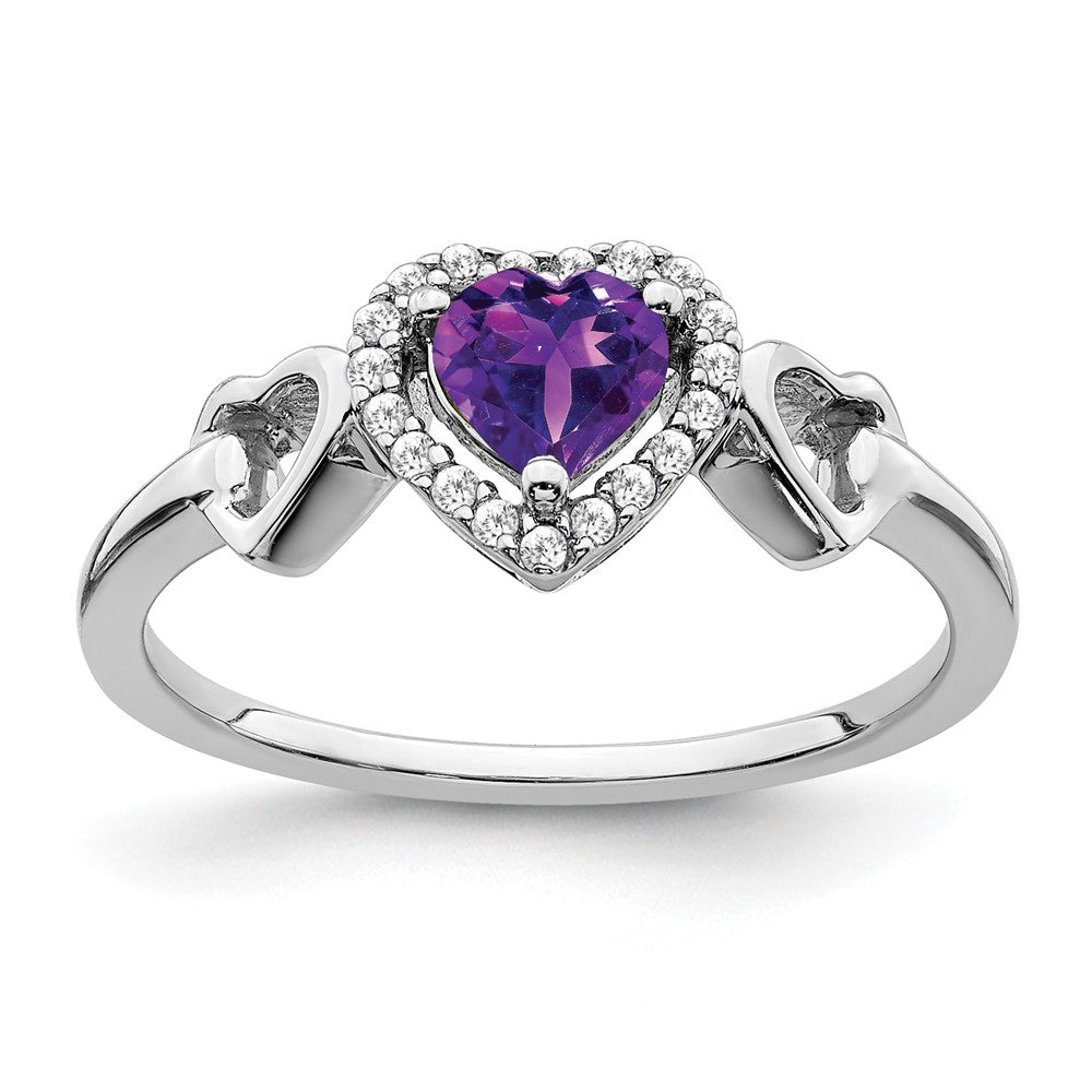 14k White Gold Amethyst and Diamond Heart Ring