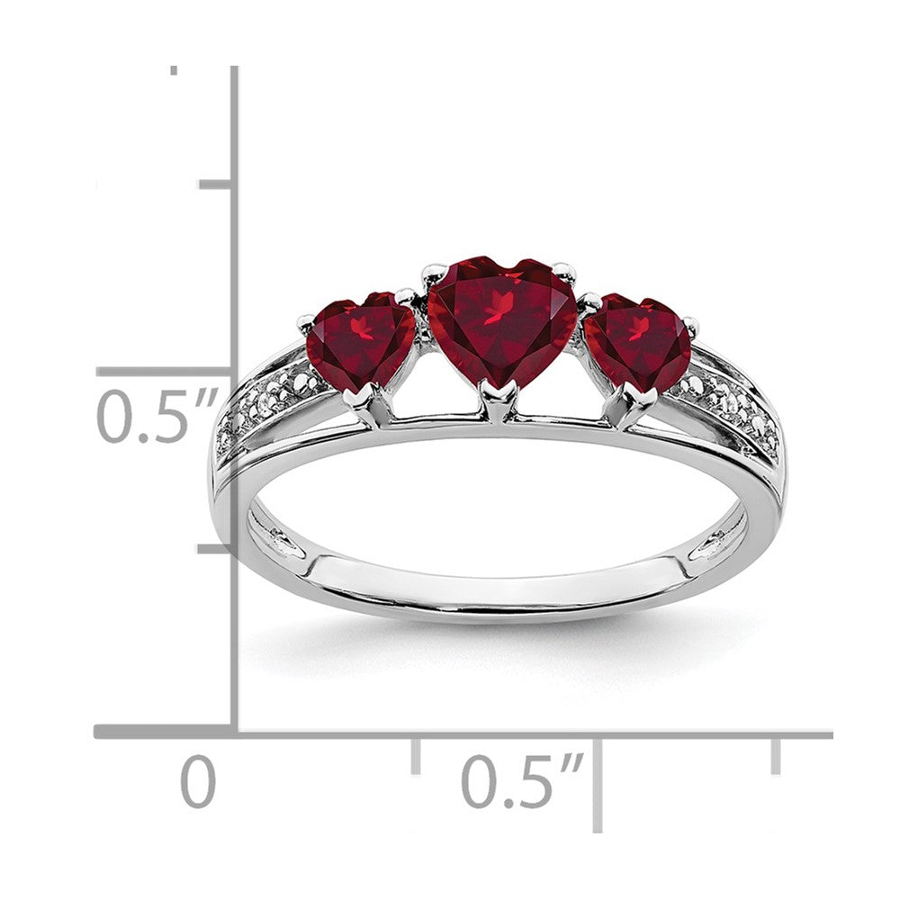 14k White Gold Cr. Ruby and Diamond Heart Ring