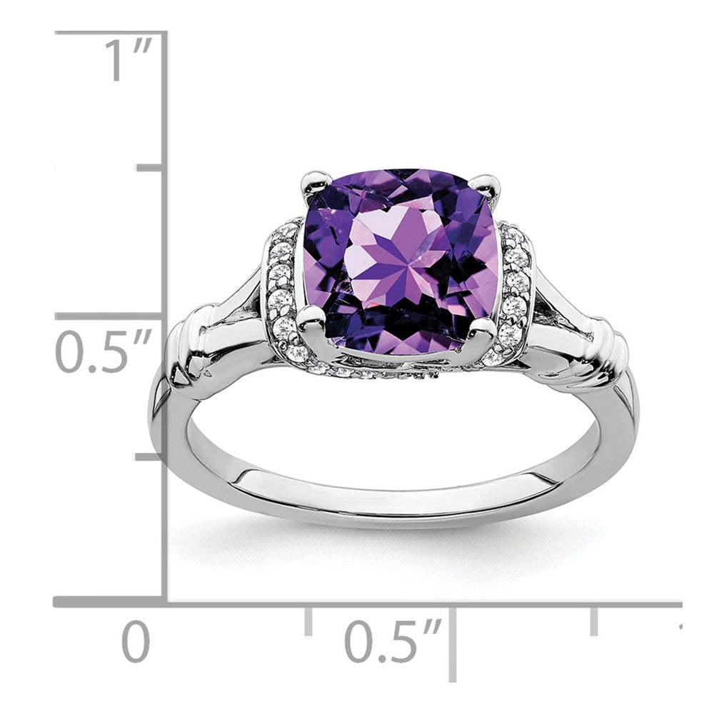 14k White Gold Amethyst and Diamond Ring