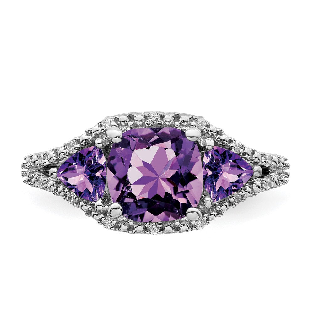 14k White Gold Amethyst and Diamond Ring