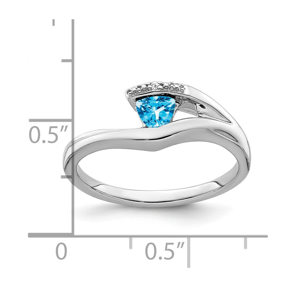 14k White Gold Trillion Blue Topaz and Diamond Ring
