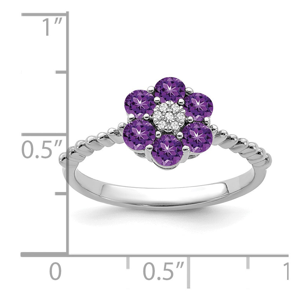 14k White Gold Amethyst and Diamond Floral Ring