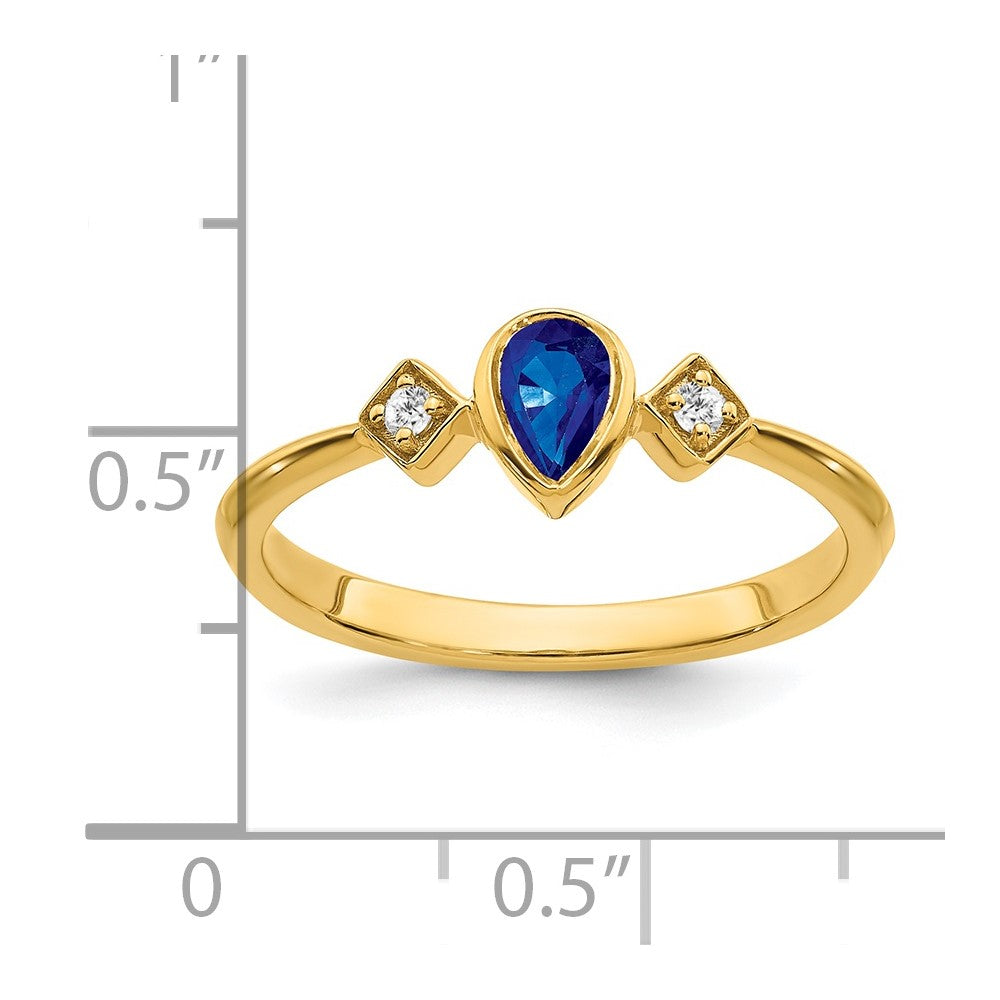14k Pear Bezel Sapphire and Diamond Ring