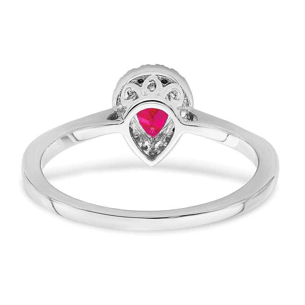 14k White Gold Pear Ruby and Diamond Halo Ring