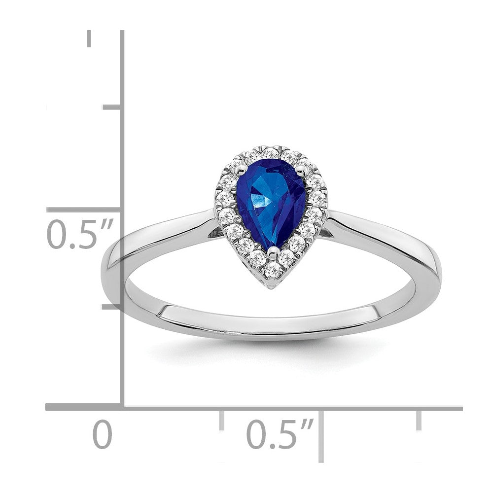 14k White Gold Pear Sapphire and Diamond Halo Ring
