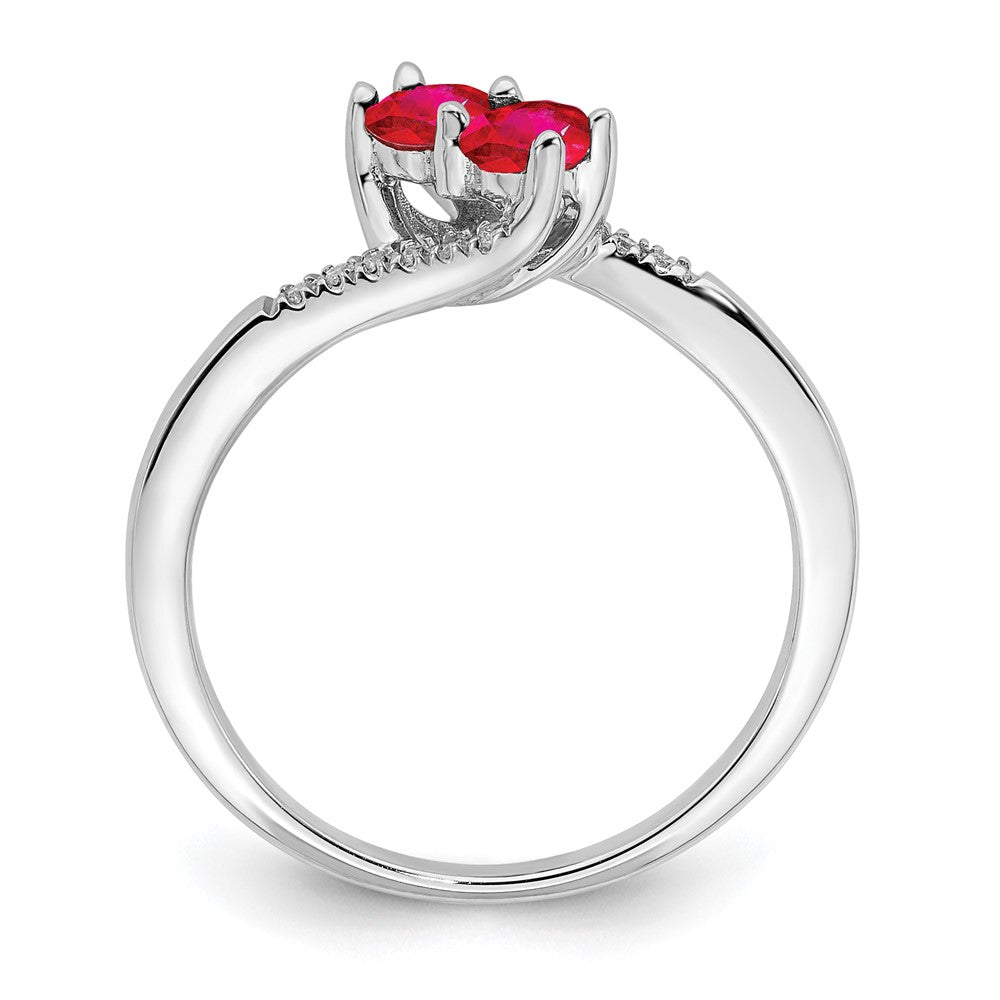 14k White Gold Ruby and Diamond 2-stone Bypass Ring
