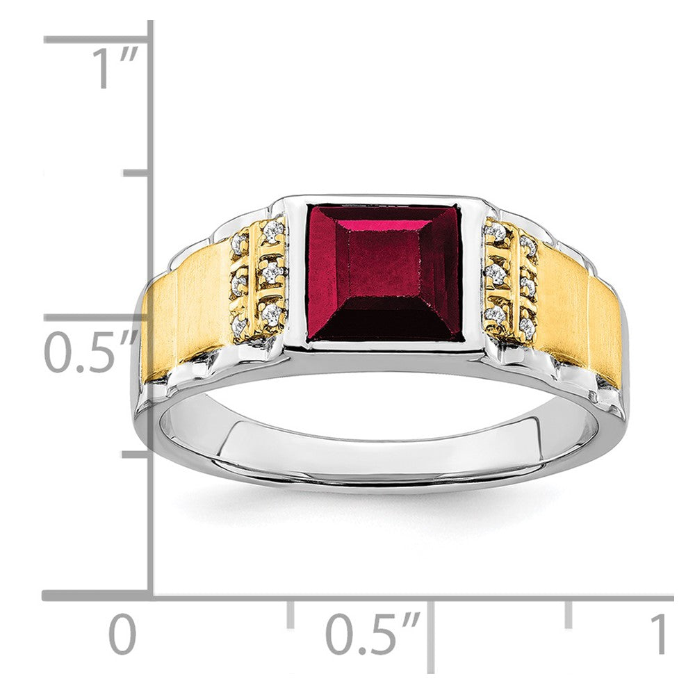 14k Two-tone Created Ruby and Diamond Mens Ring