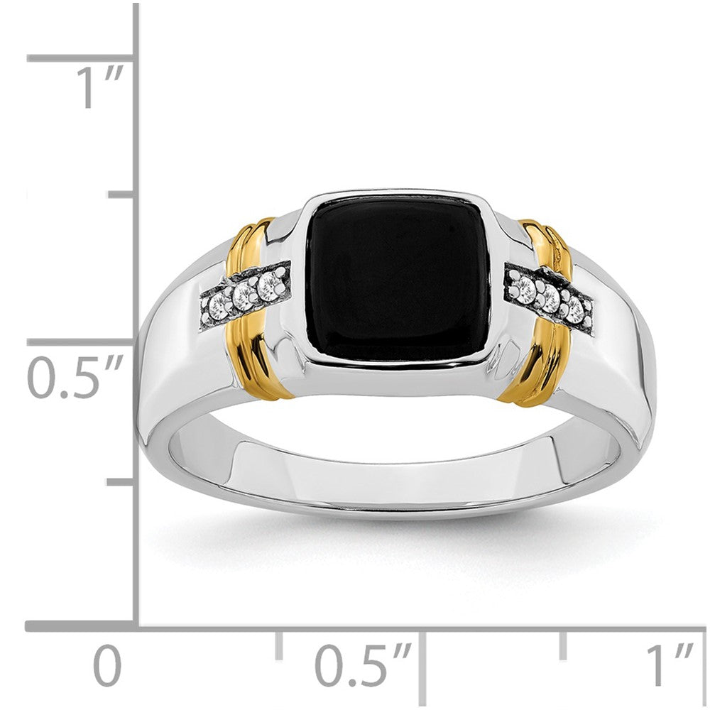 14k Two-tone Onyx and Diamond Mens Ring