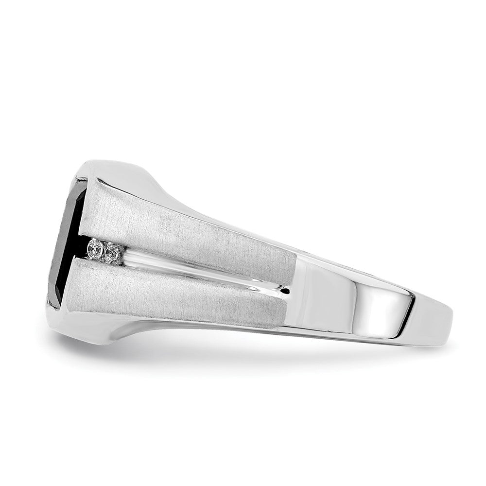 14k White Gold Onyx and Diamond Mens Ring