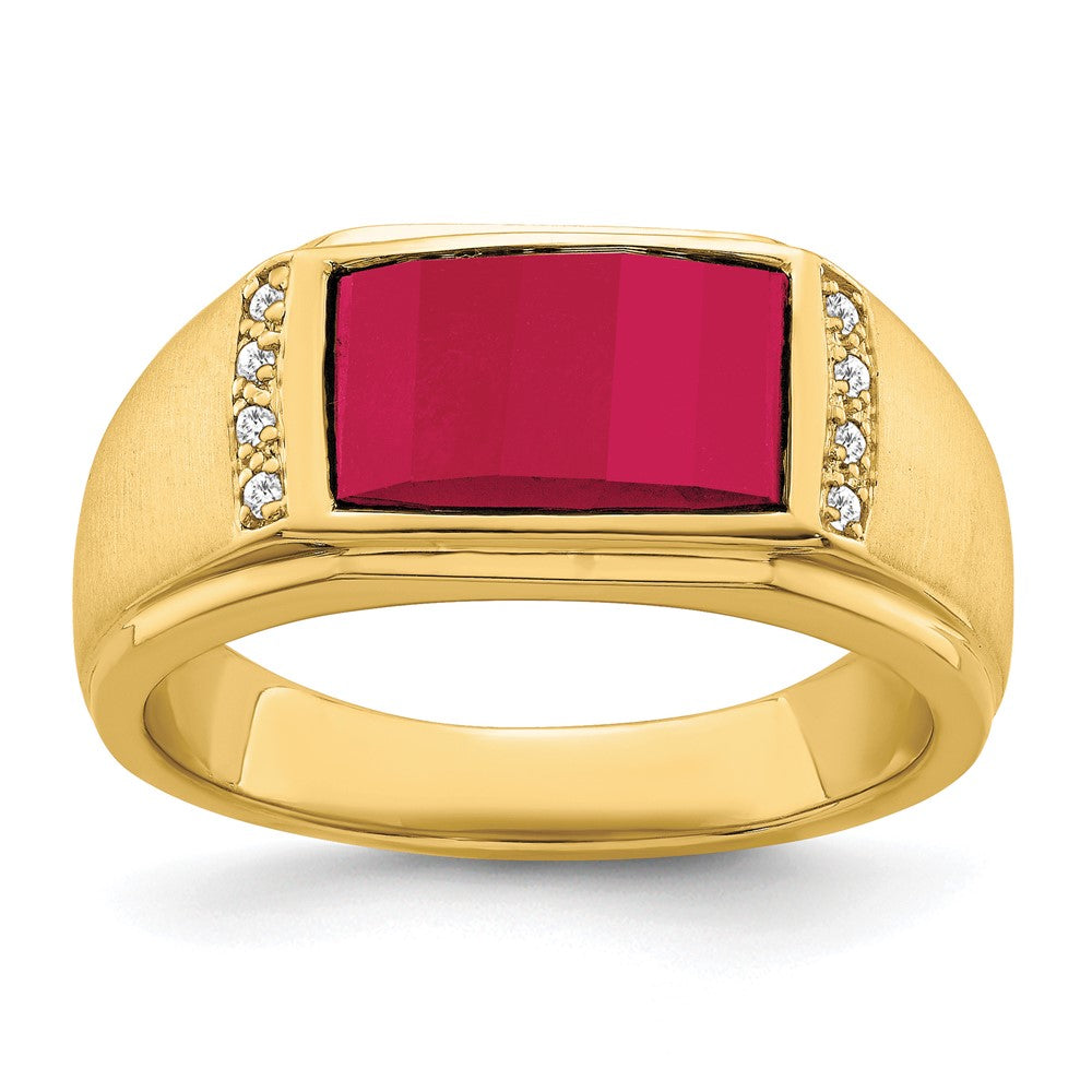 14k Created Ruby and Diamond Mens Ring