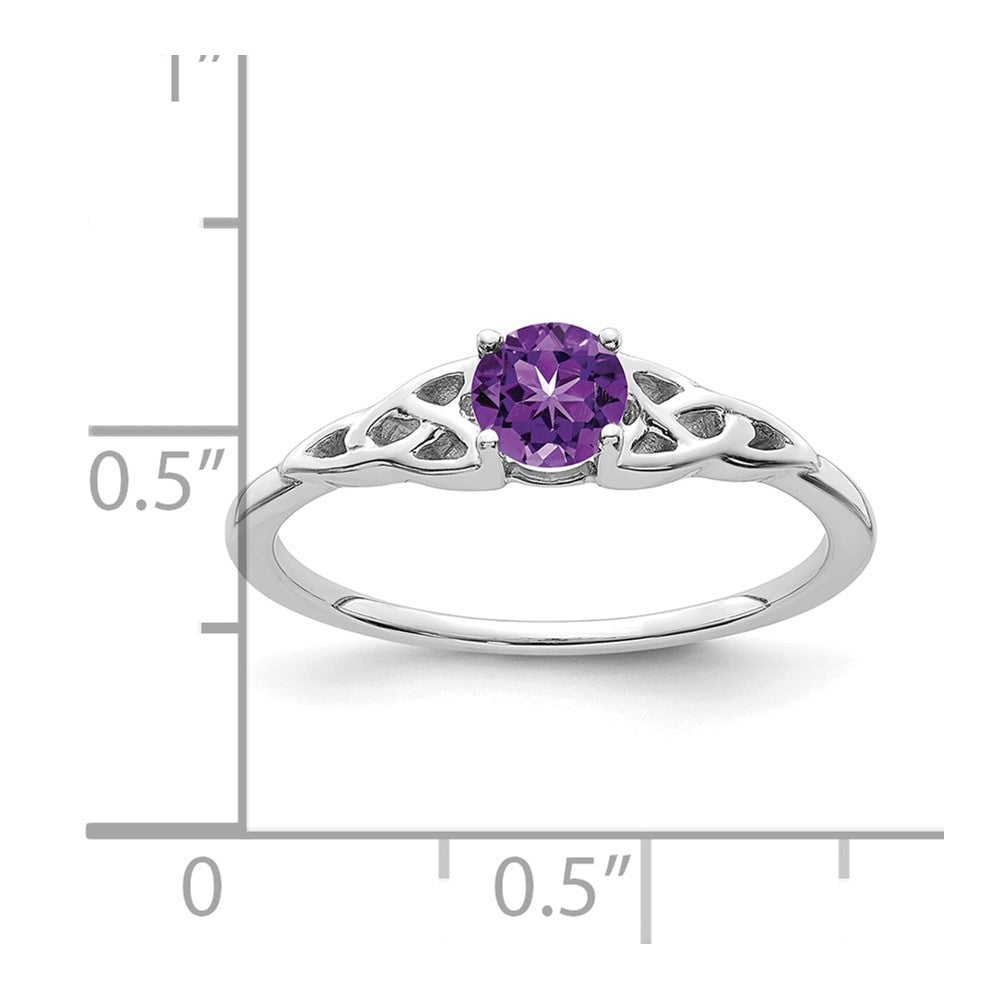 14K White Gold 4.5mm Round Amethyst Celtic Knot Ring
