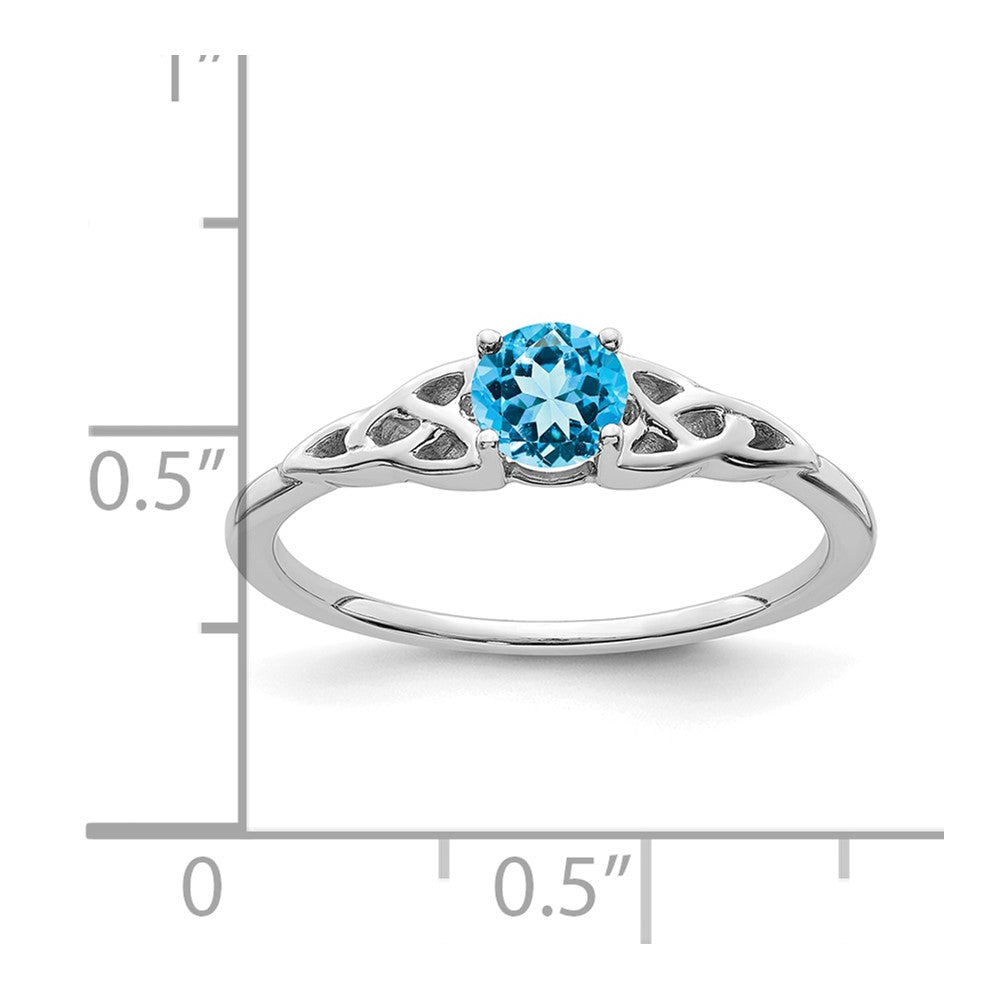 14K White Gold 4.5mm Round Blue Topaz Celtic Knot Ring