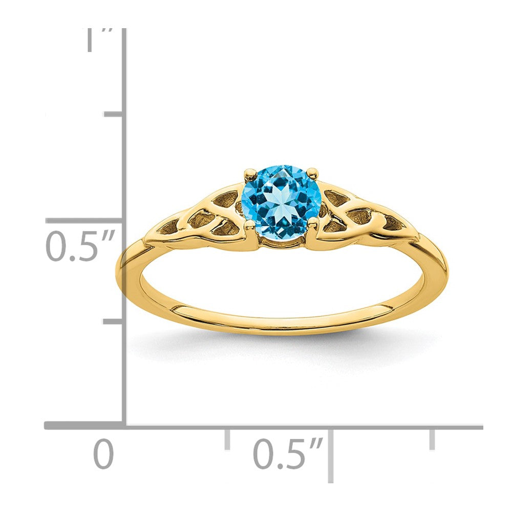 14k 4.5mm Round Blue Topaz Celtic Knot Ring