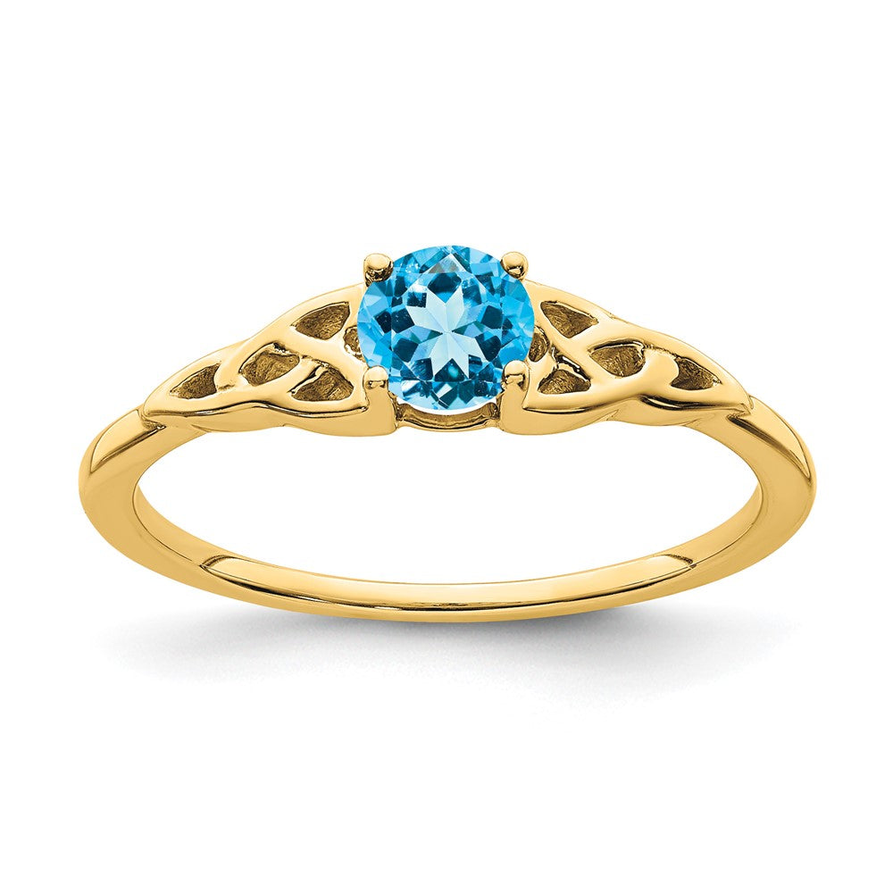 14k 4.5mm Round Blue Topaz Celtic Knot Ring