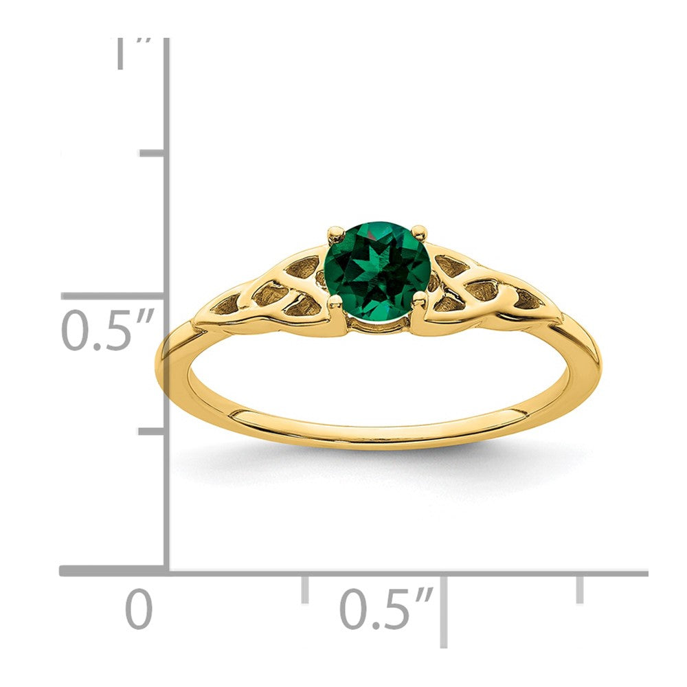 14k 4.5mm Round Lab Created Emerald Celtic Knot Ring