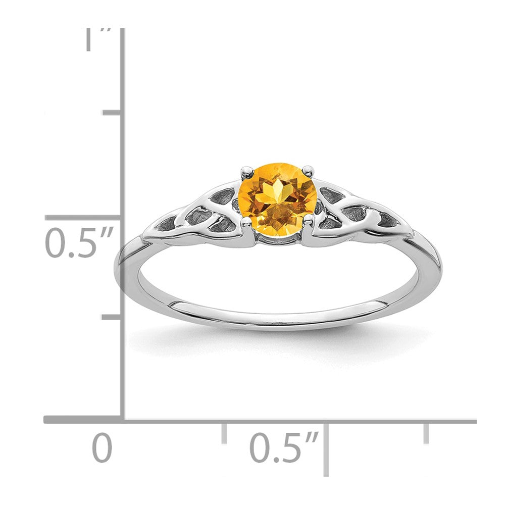 14K White Gold 4.5mm Round Citrine Celtic Knot Ring