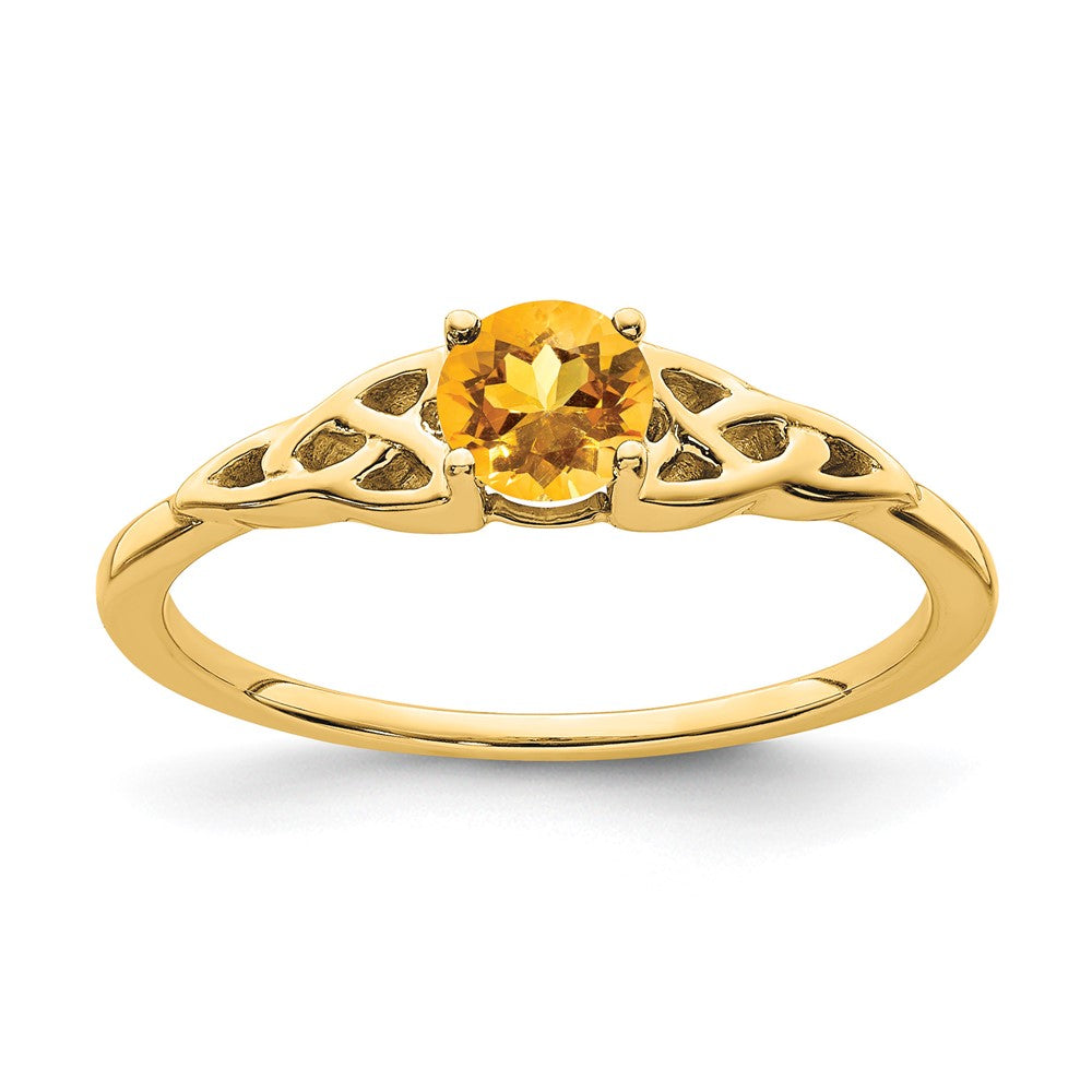 14k 4.5mm Round Citrine Celtic Knot Ring