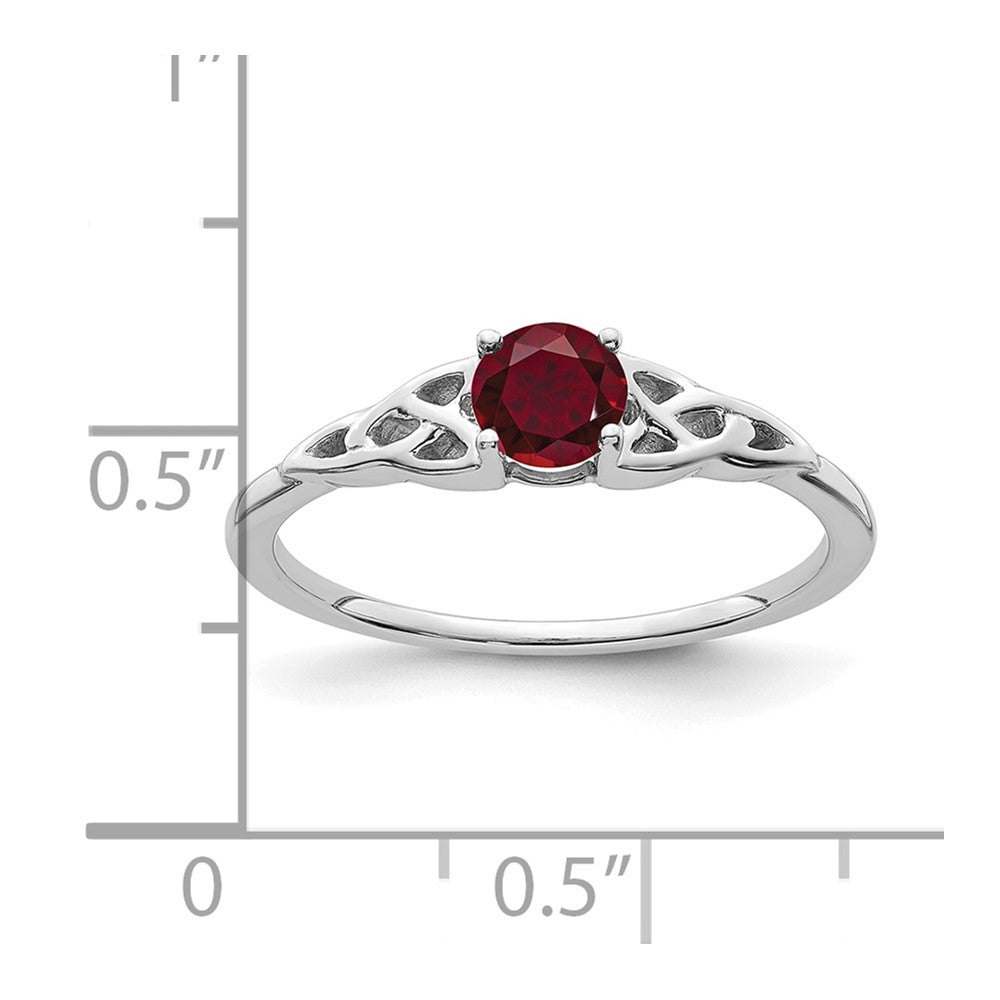14K White Gold 4.5mm Round Lab Created Ruby Celtic Knot Ring
