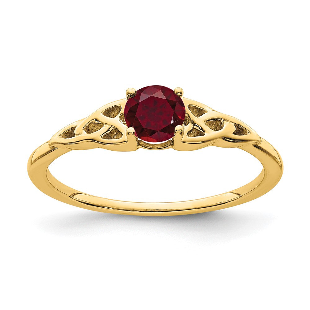 14k 4.5mm Round Lab Created Ruby Celtic Knot Ring