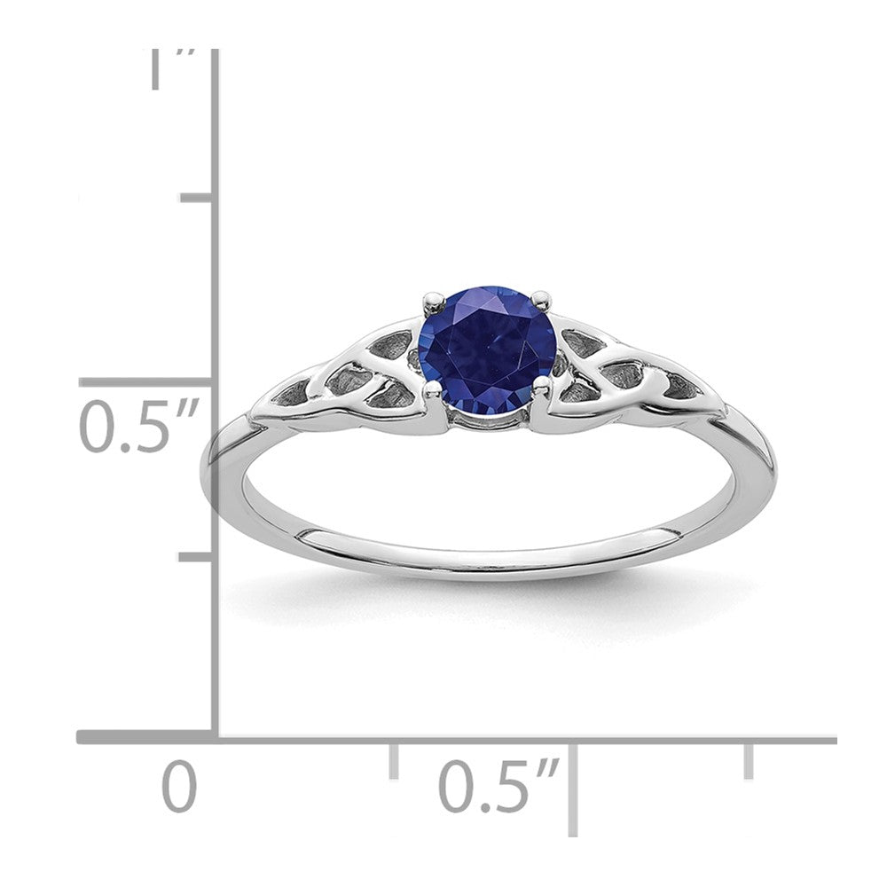 14K White Gold 4.5mm Round Lab Created Sapphire Celtic Knot Ring