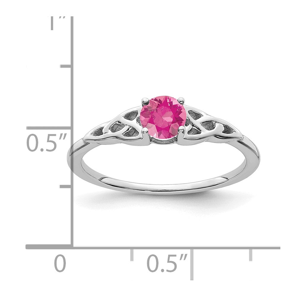 14K White Gold 4.5mm Round Pink Tourmaline Celtic Knot Ring