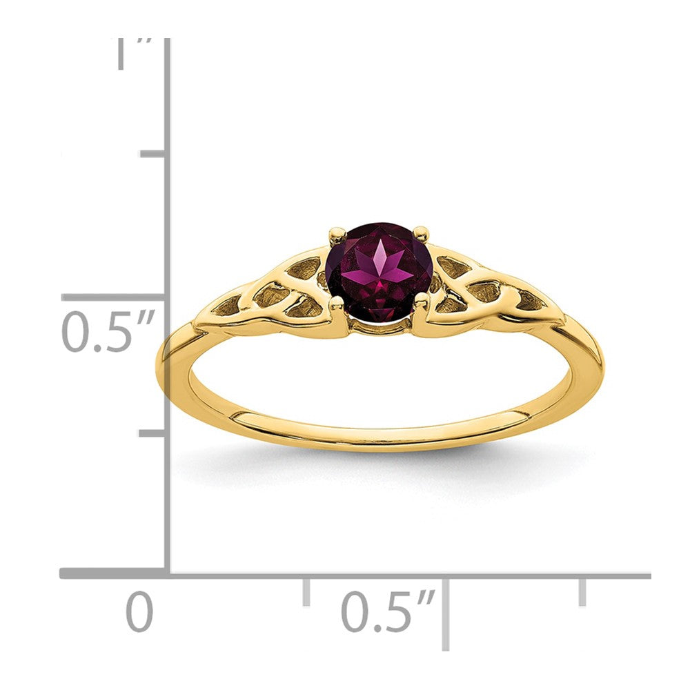 14k 4.5mm Round Rhodolite Garnet Celtic Knot Ring