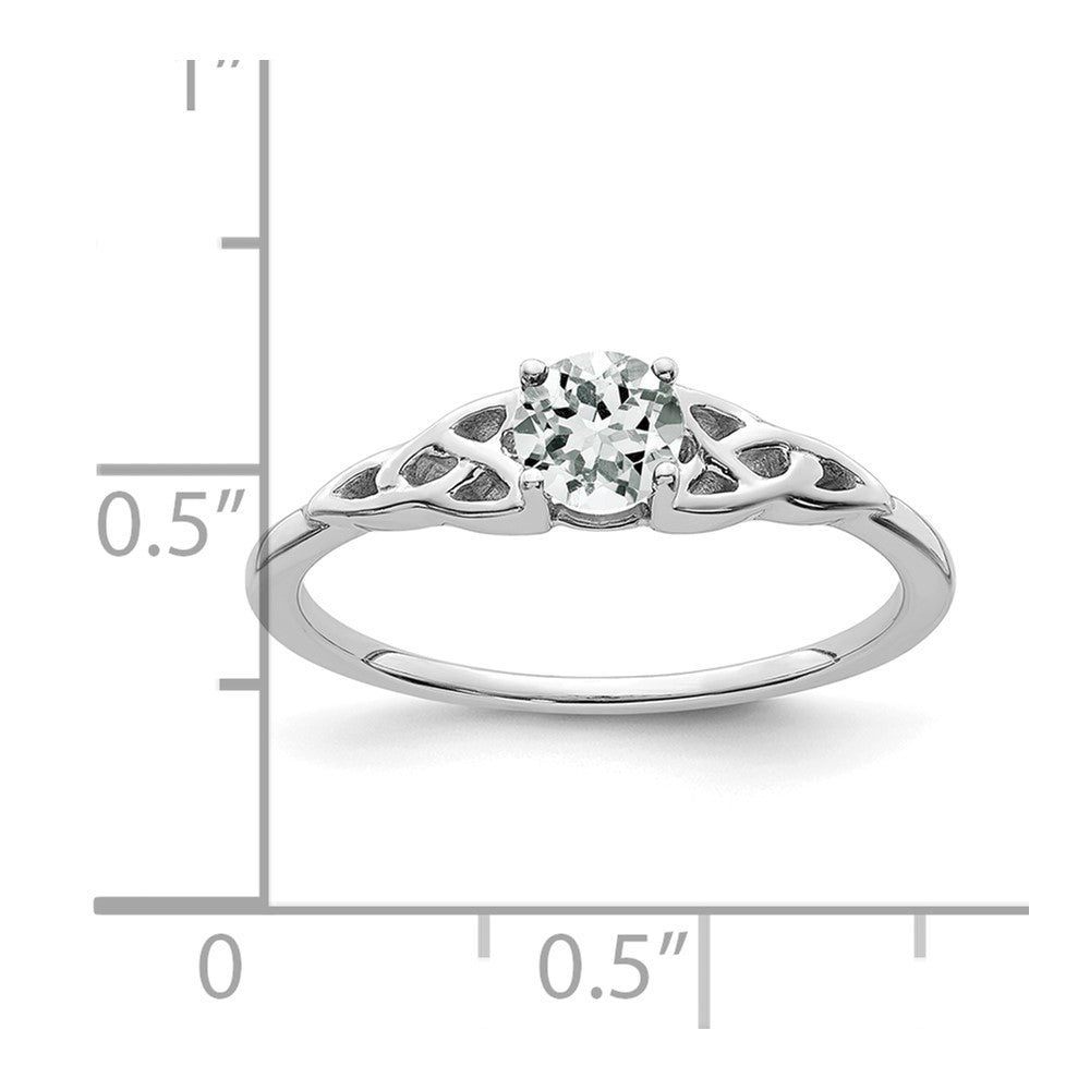 14K White Gold 4.5mm Round White Topaz Celtic Knot Ring
