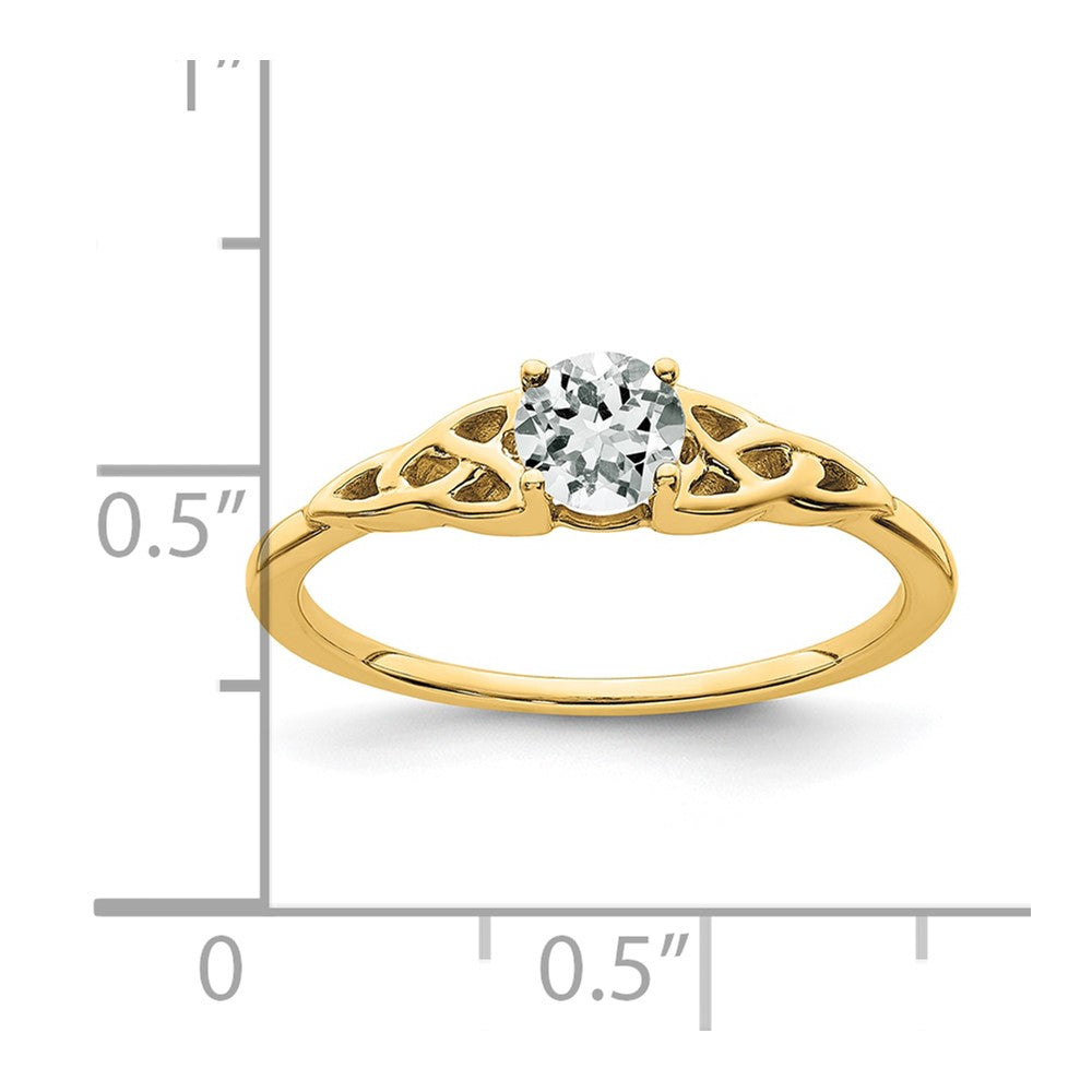 14k 4.5mm Round White Topaz Celtic Knot Ring