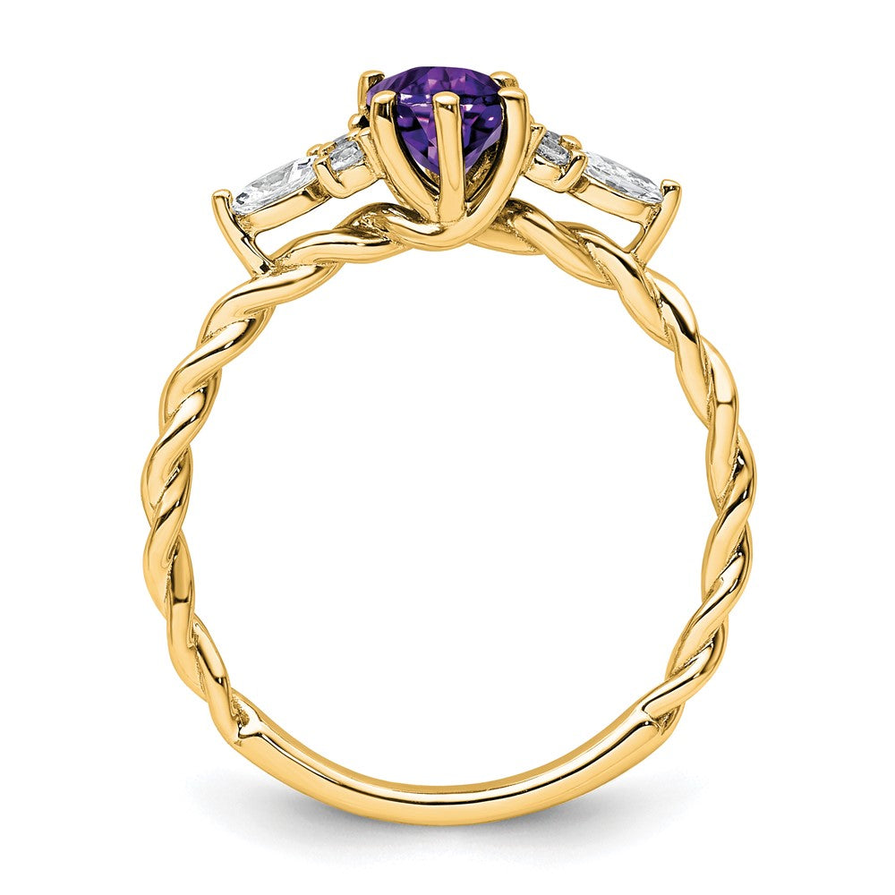 14K Diamond and 7x5 Oval February/Amethyst Size 7 Twisted Ring