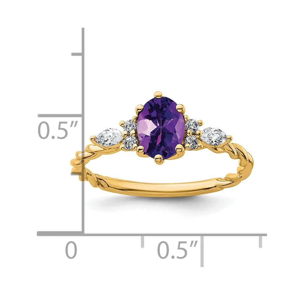 14K Diamond and 7x5 Oval February/Amethyst Size 7 Twisted Ring