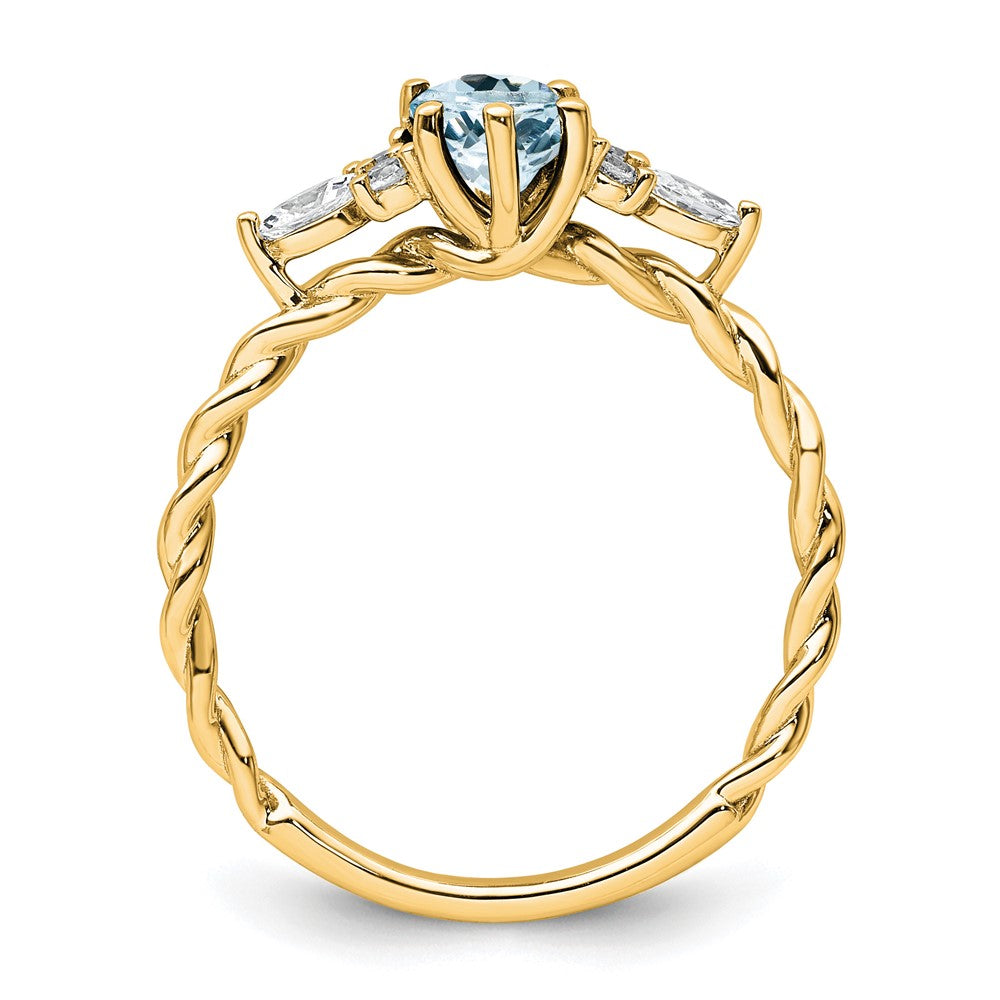 14K Diamond and 7x5 Oval March/Aquamarine Size 7 Twisted Ring