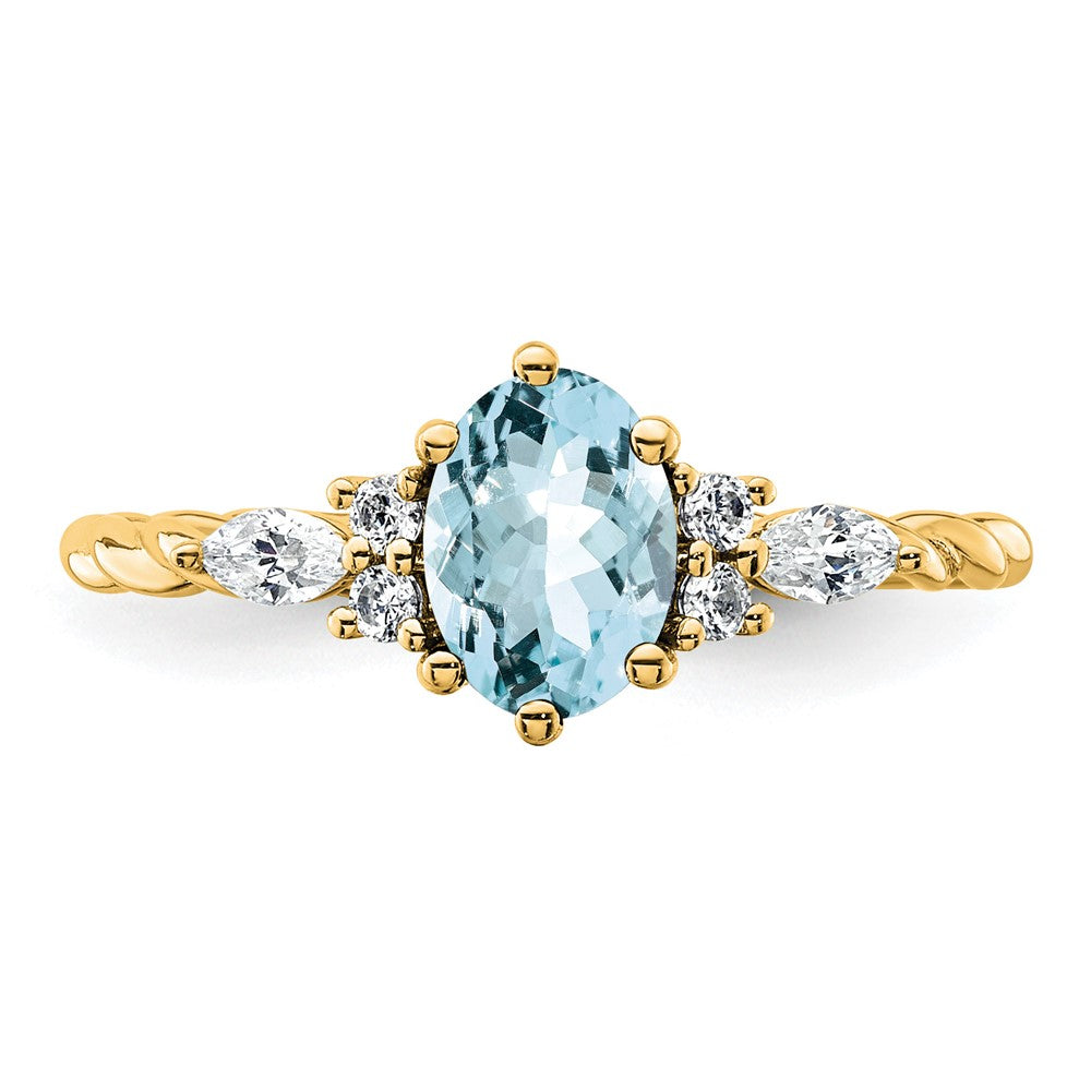 14K Diamond and 7x5 Oval March/Aquamarine Size 7 Twisted Ring