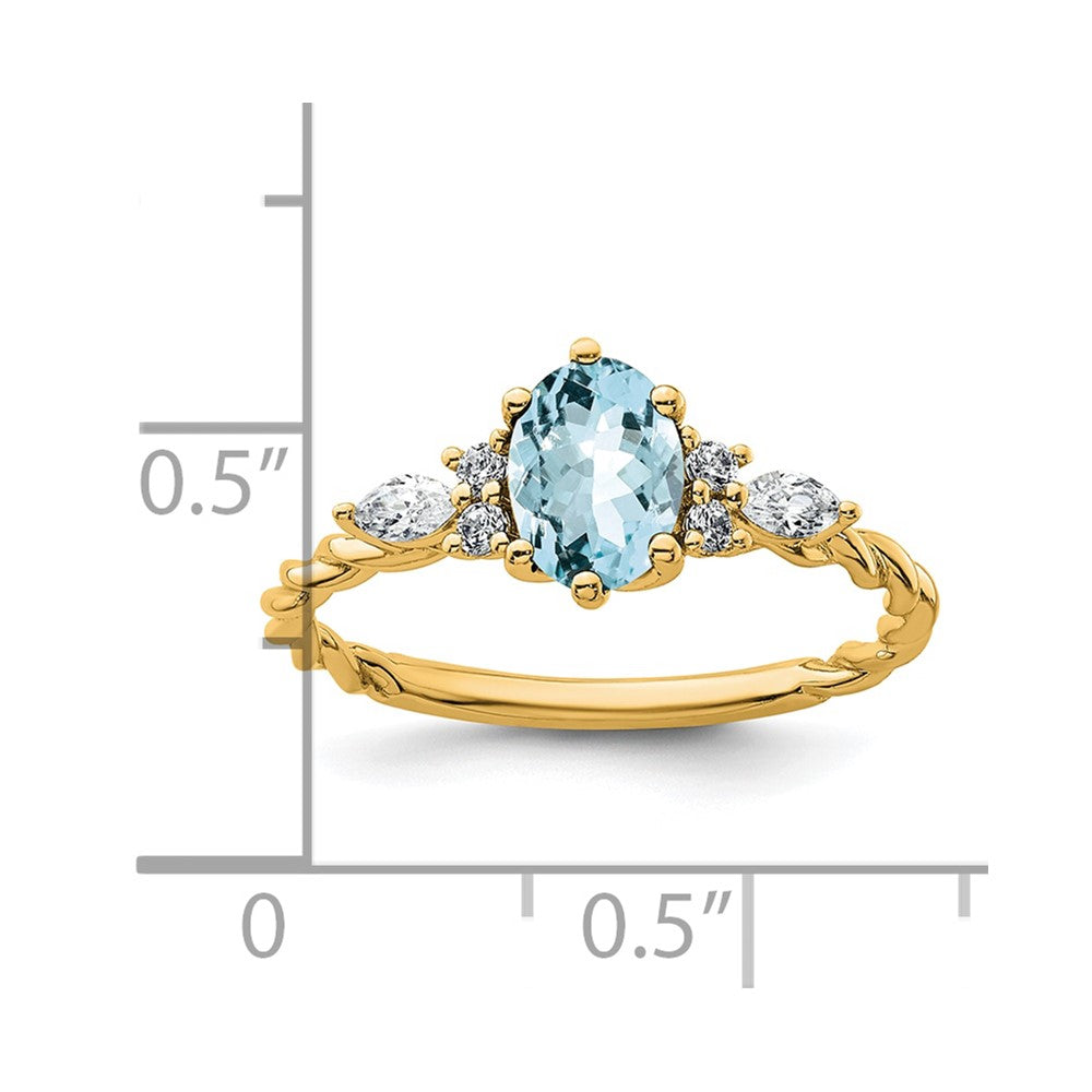 14K Diamond and 7x5 Oval March/Aquamarine Size 7 Twisted Ring