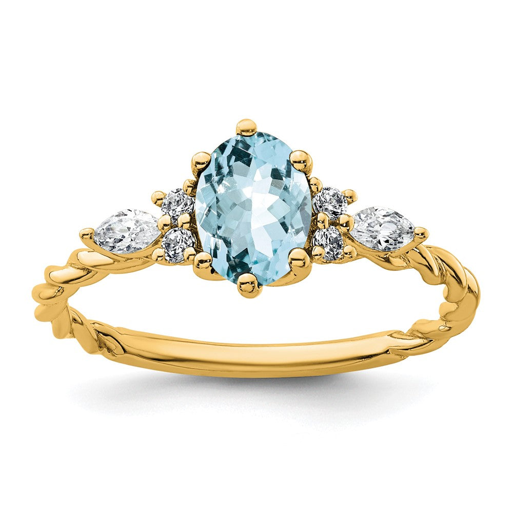 14K Diamond and 7x5 Oval March/Aquamarine Size 7 Twisted Ring