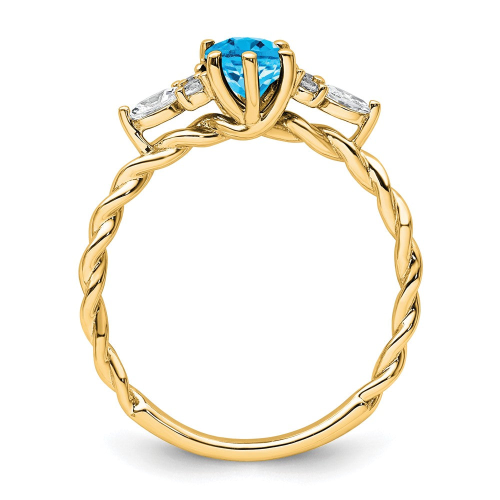 14K Diamond and 7x5 Oval December/Blue Topaz Size 7 Twisted Ring