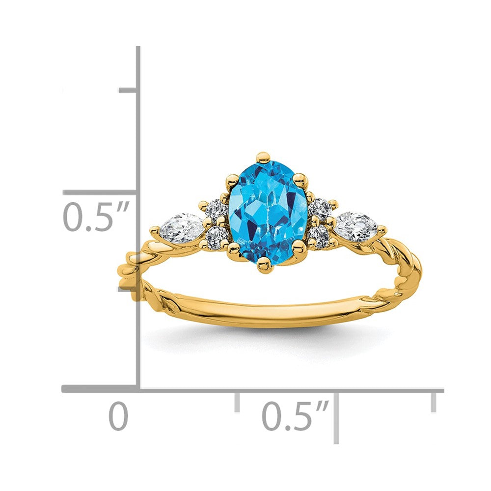 14K Diamond and 7x5 Oval December/Blue Topaz Size 7 Twisted Ring