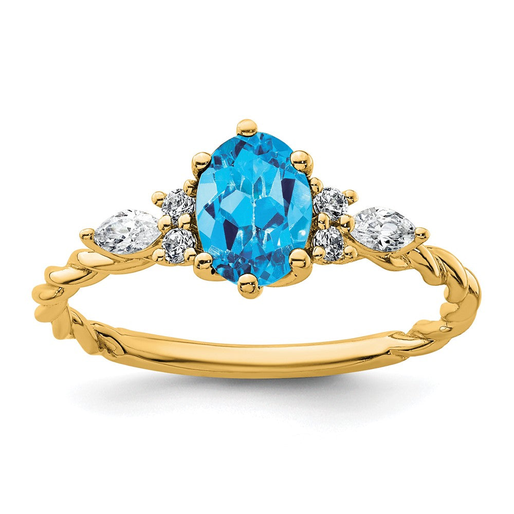 14K Diamond and 7x5 Oval December/Blue Topaz Size 7 Twisted Ring