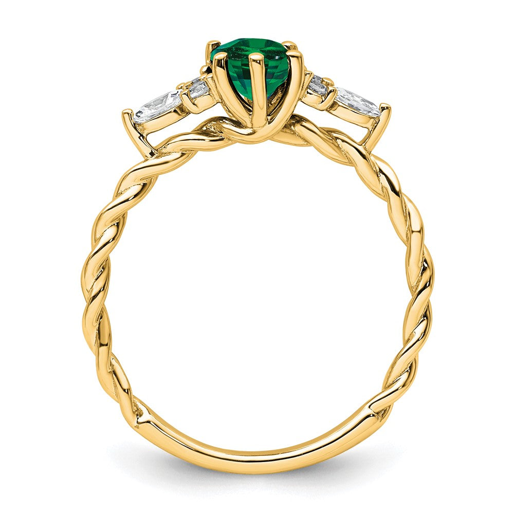 14K Diamond and 7x5 Oval May/Lab Created Emerald Size 7 Twisted Ring