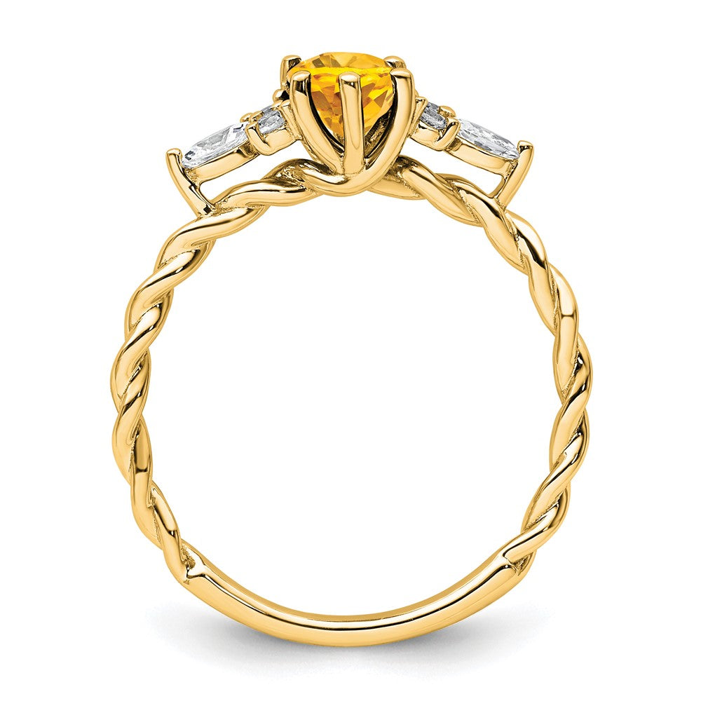 14K Diamond and 7x5 Oval November/Citrine Size 7 Twisted Ring