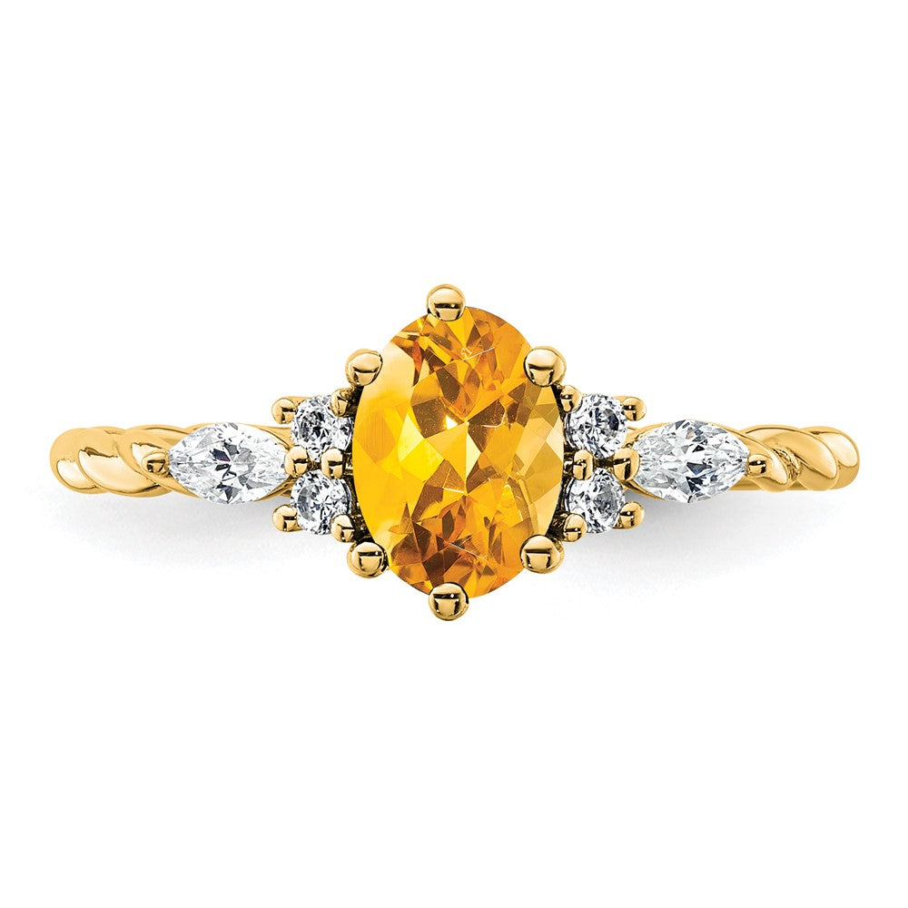 14K Diamond and 7x5 Oval November/Citrine Size 7 Twisted Ring