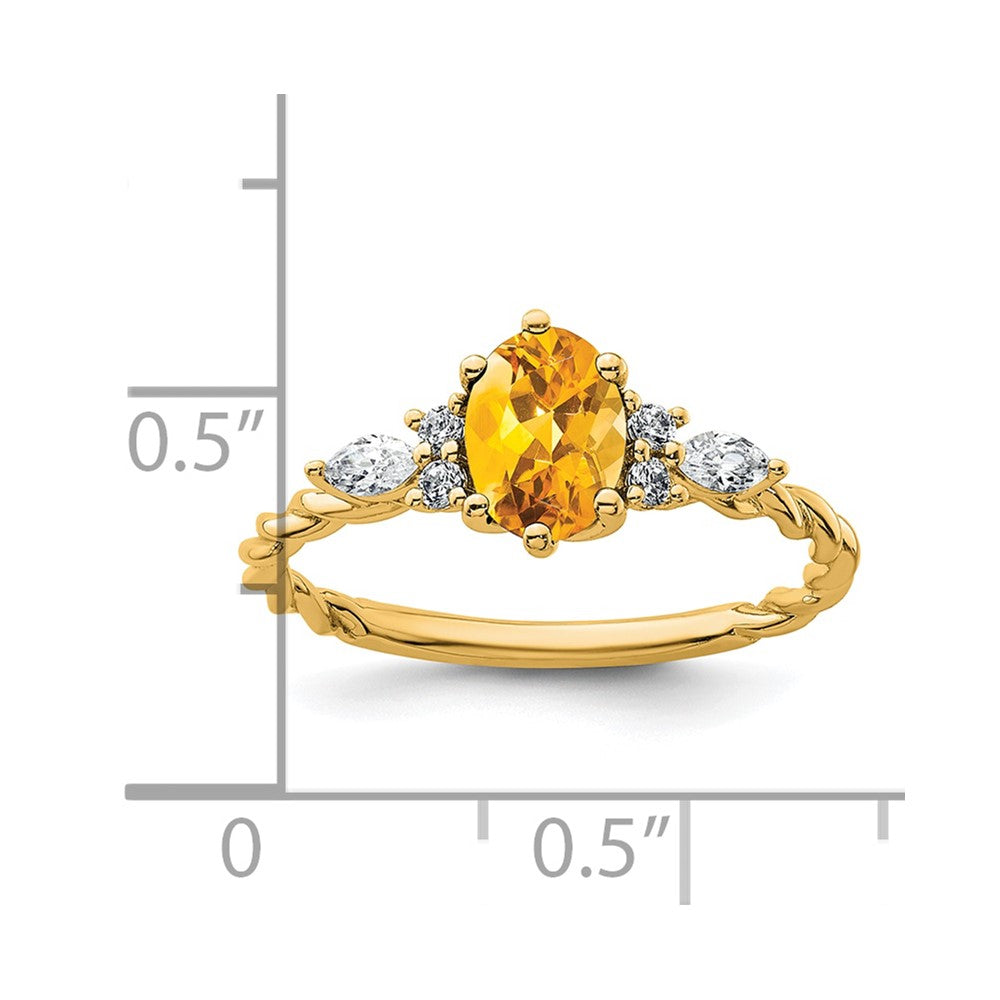 14K Diamond and 7x5 Oval November/Citrine Size 7 Twisted Ring