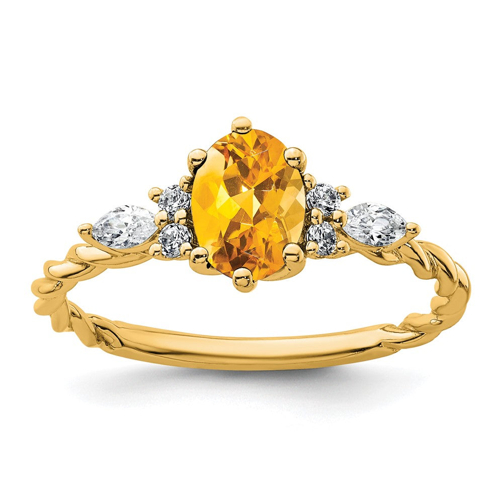 14K Diamond and 7x5 Oval November/Citrine Size 7 Twisted Ring
